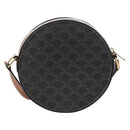 CELINE Triomphe Round Purse Shoulder Bag PVC Black Gold Auth 199654M-2