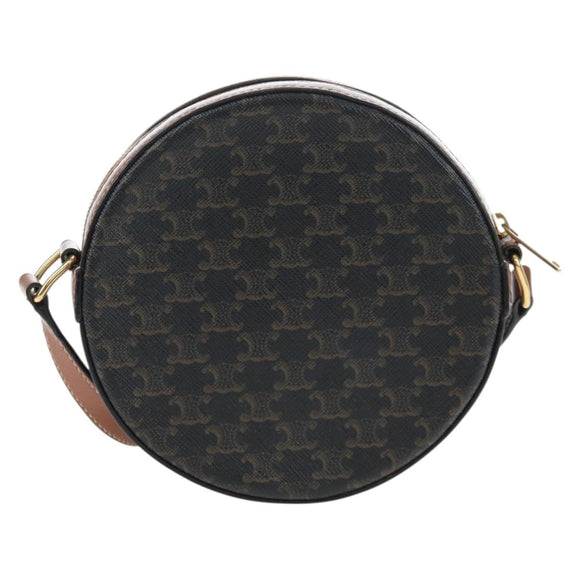 CELINE Triomphe Round Purse Shoulder Bag PVC Black Gold Auth 199654M