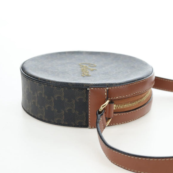 CELINE Triomphe Round Purse Shoulder Bag PVC Black Gold Auth 199654M