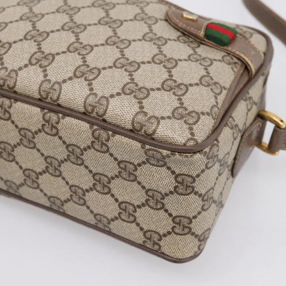 GUCCI GG Supreme Web Sherry Line Bag PVC Beige Gold 93 02 049 Auth 199656