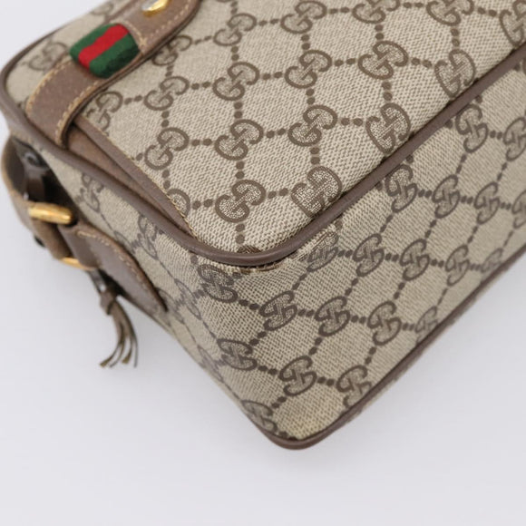 GUCCI GG Supreme Web Sherry Line Bag PVC Beige Gold 93 02 049 Auth 199656