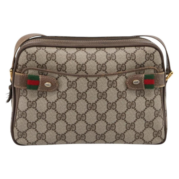 GUCCI GG Supreme Web Sherry Line Bag PVC Beige Gold 93 02 049 Auth 199656