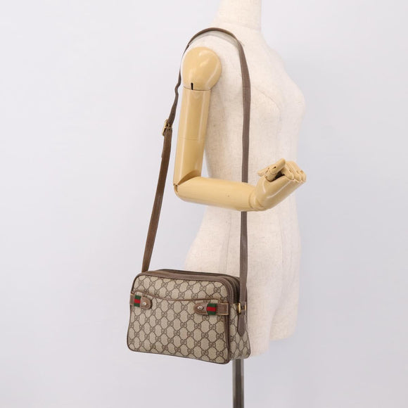 GUCCI GG Supreme Web Sherry Line Bag PVC Beige Gold 93 02 049 Auth 199656