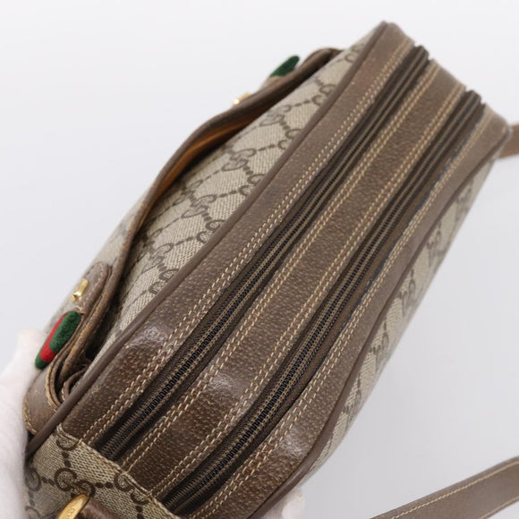 GUCCI GG Supreme Web Sherry Line Bag PVC Beige Gold 93 02 049 Auth 199656
