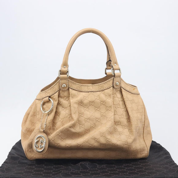 GUCCI GG Canvas Guccissima Tote Bag Leather Beige Gold 211944 Auth 199658V