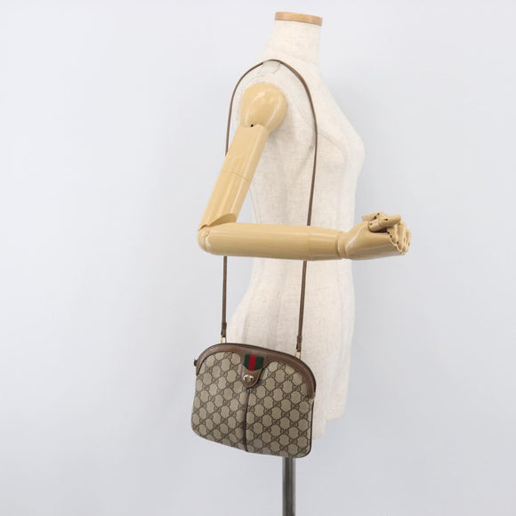 GUCCI GG Supreme Web Sherry Line Bag PVC Beige Gold 904 02 047 Auth 199660