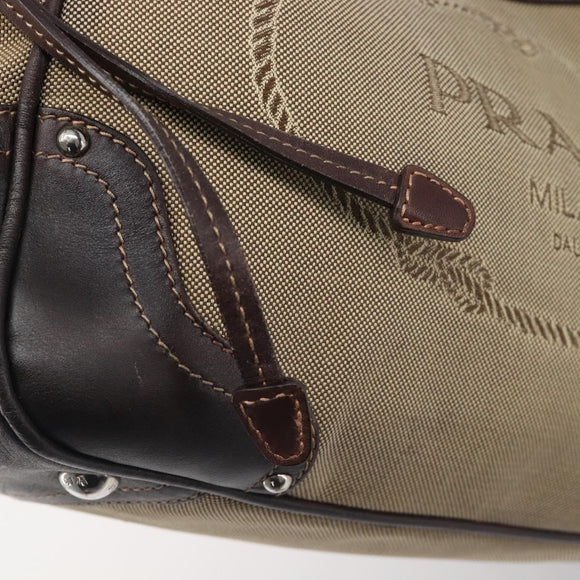PRADA Tote Bag Canvas Jacquard Beige Silver Auth 199661V