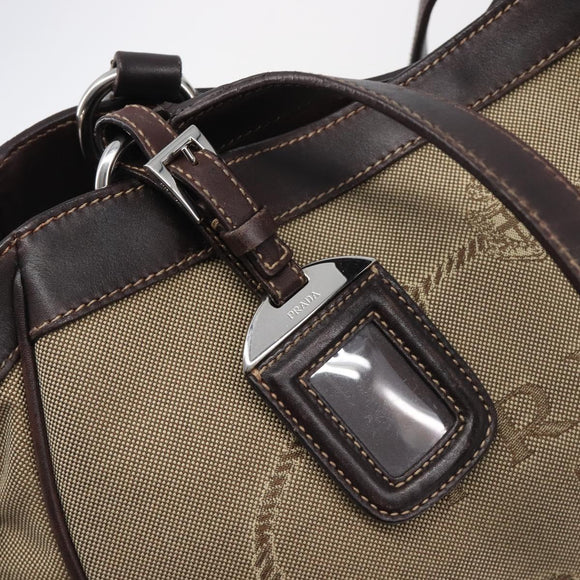 PRADA Tote Bag Canvas Jacquard Beige Silver Auth 199661V