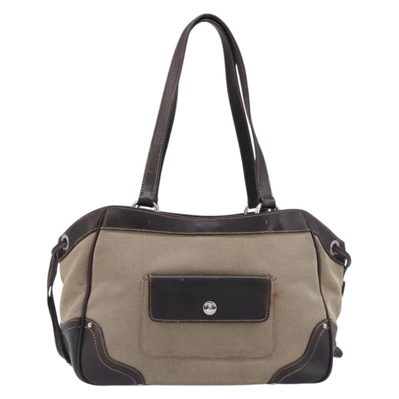 PRADA Tote Bag Canvas Jacquard Beige Silver Auth 199661V