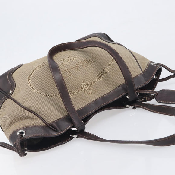 PRADA Tote Bag Canvas Jacquard Beige Silver Auth 199661V