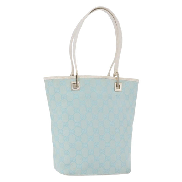 GUCCI GG Canvas Tote Bag Light Blue Gold 002 1099 Auth 199663