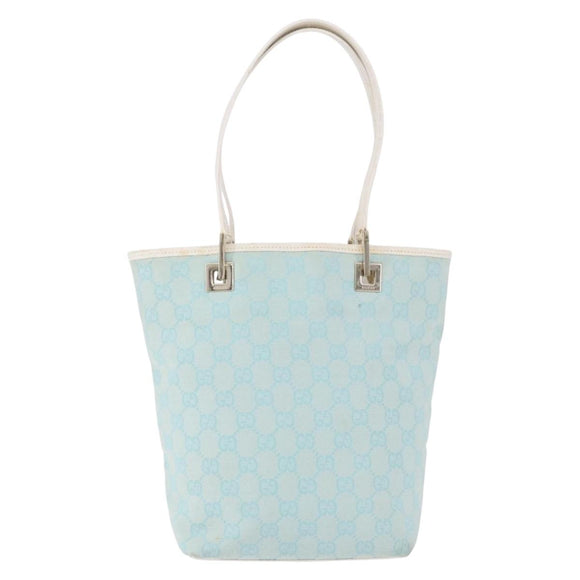 GUCCI GG Canvas Tote Bag Light Blue Gold 002 1099 Auth 199663