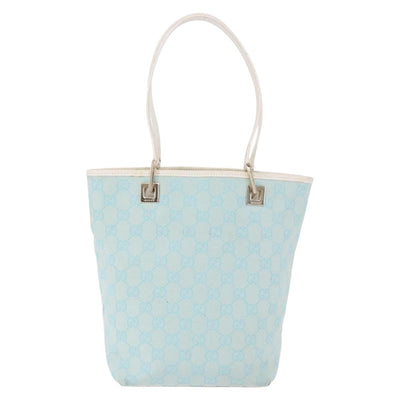 GUCCI GG Canvas Tote Bag Light Blue Gold 002 1099 Auth 199663 - 0