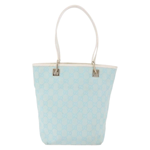 GUCCI GG Canvas Tote Bag Light Blue Gold 002 1099 Auth 199663
