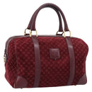 CELINE Macadam Canvas Boston Bag Suede Bordeaux Gold Auth 199667-1