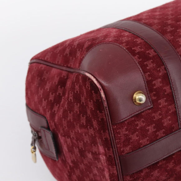 CELINE Macadam Canvas Boston Bag Suede Bordeaux Gold Auth 199667