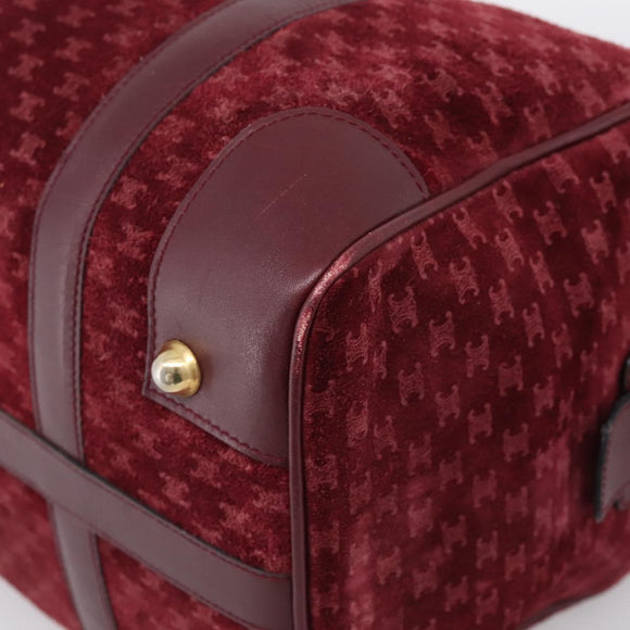 CELINE Macadam Canvas Boston Bag Suede Bordeaux Gold Auth 199667