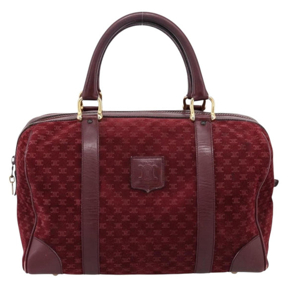 CELINE Macadam Canvas Boston Bag Suede Bordeaux Gold Auth 199667