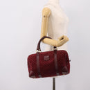 CELINE Macadam Canvas Boston Bag Suede Bordeaux Gold Auth 199667-20