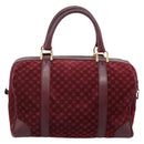 CELINE Macadam Canvas Boston Bag Suede Bordeaux Gold Auth 199667-2