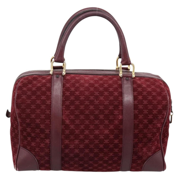 CELINE Macadam Canvas Boston Bag Suede Bordeaux Gold Auth 199667