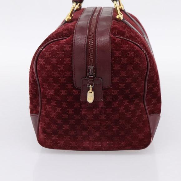 CELINE Macadam Canvas Boston Bag Suede Bordeaux Gold Auth 199667