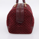 CELINE Macadam Canvas Boston Bag Suede Bordeaux Gold Auth 199667-4