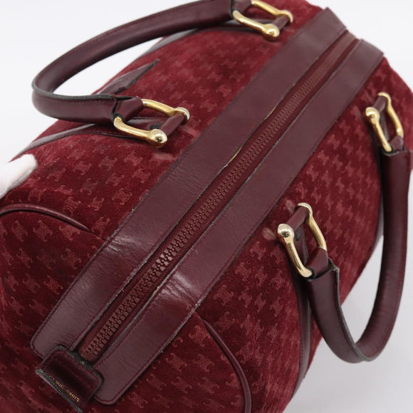 CELINE Macadam Canvas Boston Bag Suede Bordeaux Gold Auth 199667
