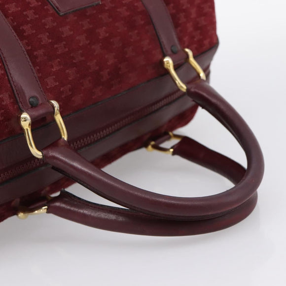 CELINE Macadam Canvas Boston Bag Suede Bordeaux Gold Auth 199667