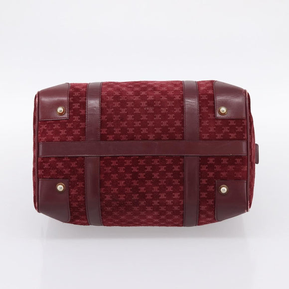 CELINE Macadam Canvas Boston Bag Suede Bordeaux Gold Auth 199667