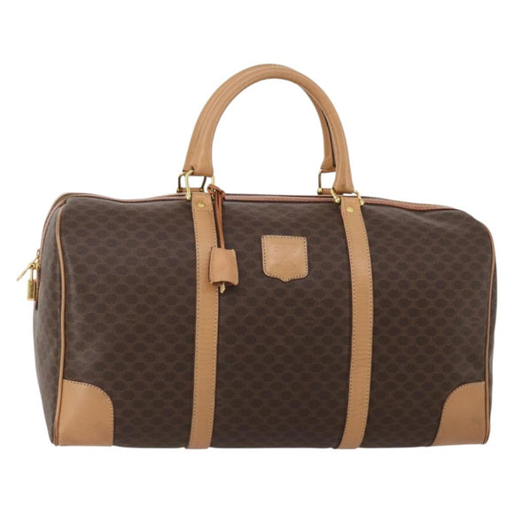 CELINE Macadam Canvas Boston Bag PVC Leather Brown Gold Auth 199669A