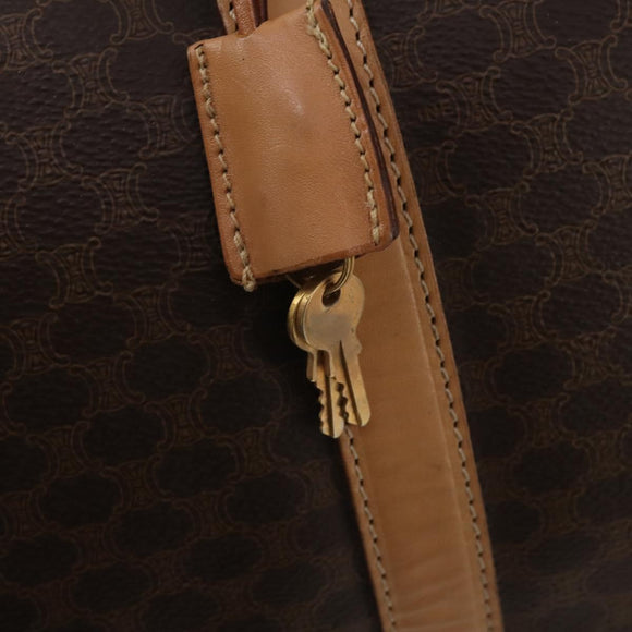CELINE Macadam Canvas Boston Bag PVC Leather Brown Gold Auth 199669A
