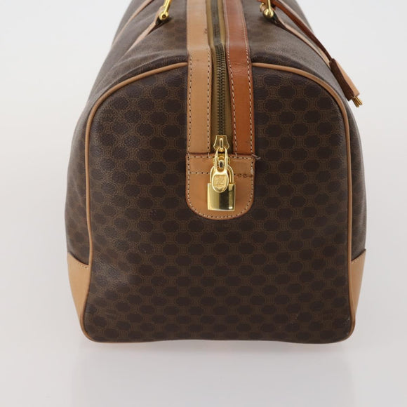 CELINE Macadam Canvas Boston Bag PVC Leather Brown Gold Auth 199669A