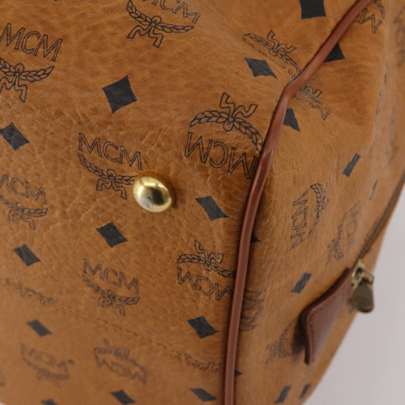 MCM Logogram Vicetos Boston Bag PVC Leather Brown Gold Auth 199670