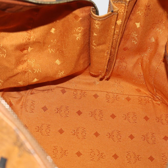 MCM Logogram Vicetos Boston Bag PVC Leather Brown Gold Auth 199670