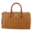 MCM Logogram Vicetos Boston Bag PVC Leather Brown Gold Auth 199670-13