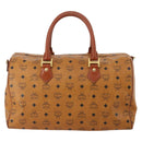 MCM Logogram Vicetos Boston Bag PVC Leather Brown Gold Auth 199670-2