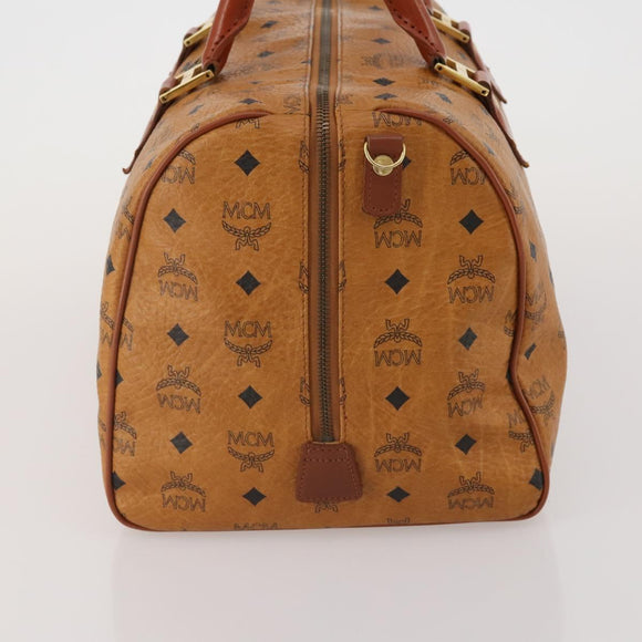 MCM Logogram Vicetos Boston Bag PVC Leather Brown Gold Auth 199670