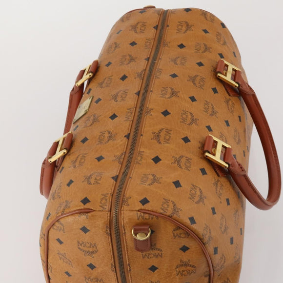 MCM Logogram Vicetos Boston Bag PVC Leather Brown Gold Auth 199670