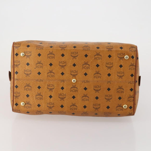 MCM Logogram Vicetos Boston Bag PVC Leather Brown Gold Auth 199670