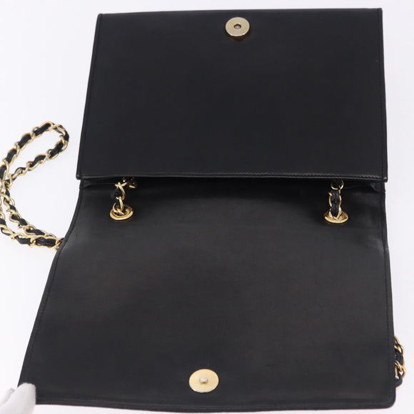 CHANEL Matelasse Chain Shoulder Bag Lamb Skin Black Gold CC Auth 199673V
