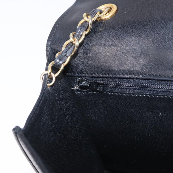 CHANEL Matelasse Chain Shoulder Bag Lamb Skin Black Gold CC Auth 199673V