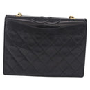 CHANEL Matelasse Chain Shoulder Bag Lamb Skin Black Gold CC Auth 199673V-13