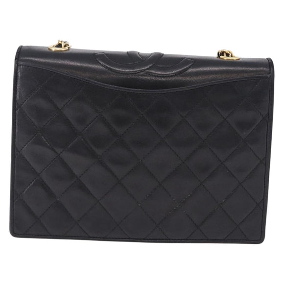 CHANEL Matelasse Chain Shoulder Bag Lamb Skin Black Gold CC Auth 199673V