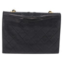 CHANEL Matelasse Chain Shoulder Bag Lamb Skin Black Gold CC Auth 199673V-2