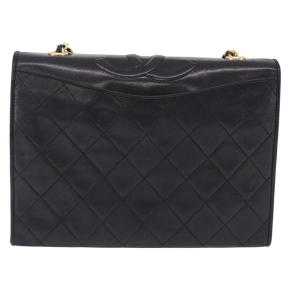 CHANEL Matelasse Chain Shoulder Bag Lamb Skin Black Gold CC Auth 199673V