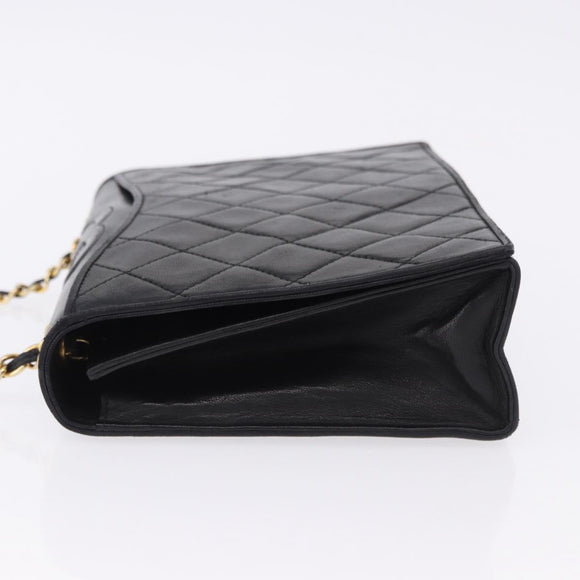 CHANEL Matelasse Chain Shoulder Bag Lamb Skin Black Gold CC Auth 199673V