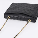 CHANEL Matelasse Chain Shoulder Bag Lamb Skin Black Gold CC Auth 199673V-6