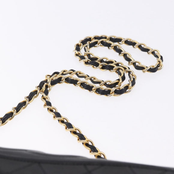CHANEL Matelasse Chain Shoulder Bag Lamb Skin Black Gold CC Auth 199673V