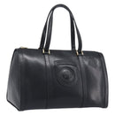 FENDI Boston Bag Leather Black Gold Auth 199674V-1